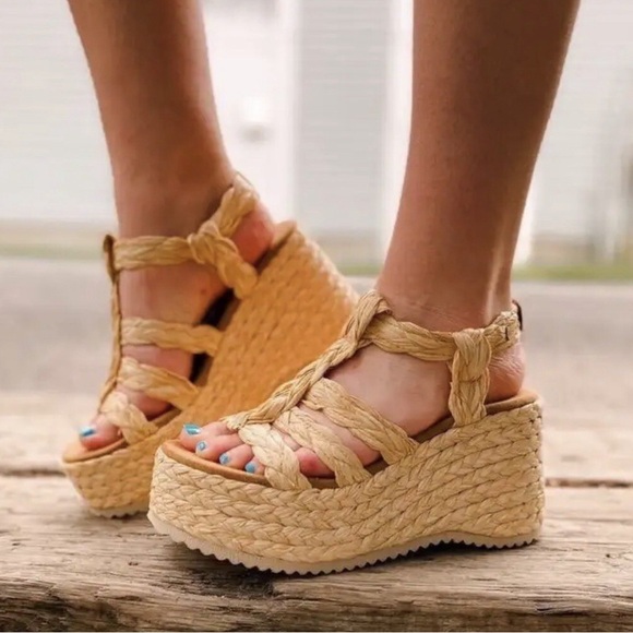 Free People Shoes - Free People Natural Braided Espadrille Wedges